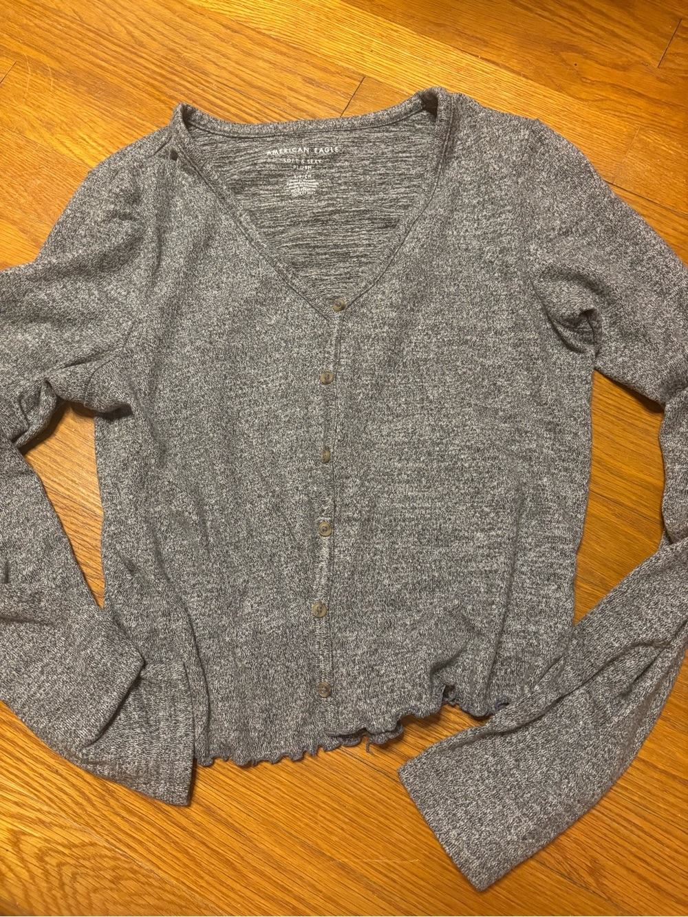 American Eagle Outfitters Gray Button-Front V-Neck Sweater